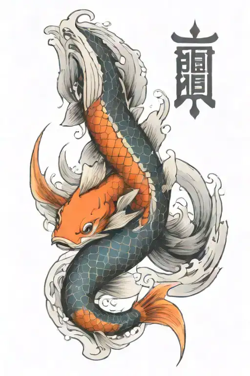 Koi Fish And A Dragon Breathing Fire