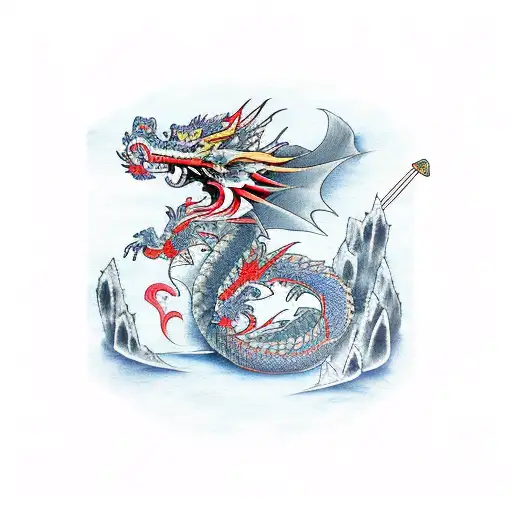 Dragon Side With A Katana And A Samurai