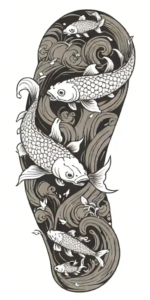 Koi Swimming Up A Waterfall And Then Becoming Dragon