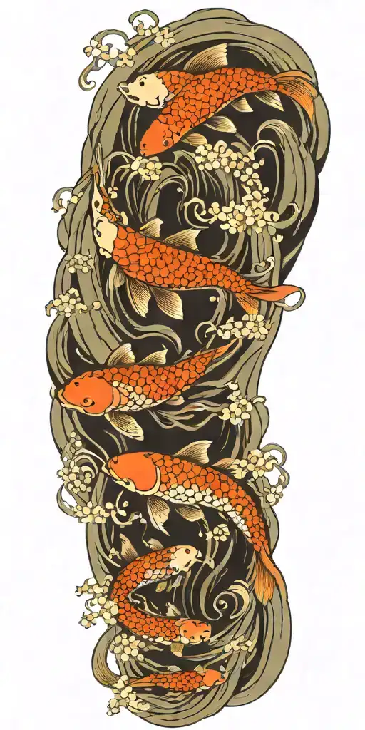 Koi Swimming Up A Waterfall And Then Becoming Dragon In Color