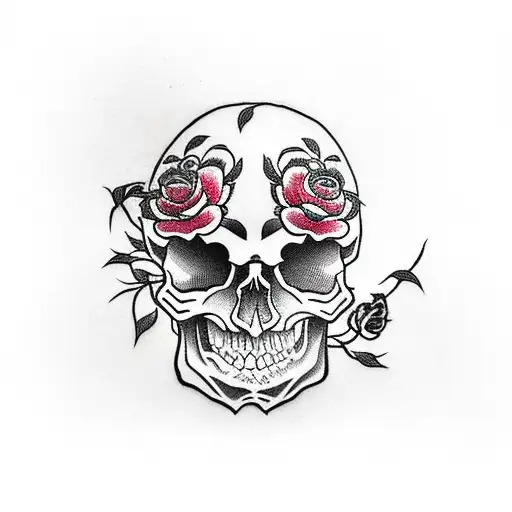 Skull With Rose And Vine And Bullet Hole