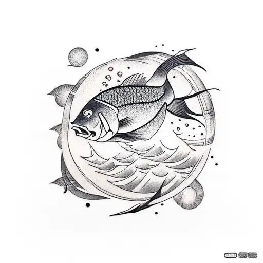 A Traditional Tattoo Of A Fish Jumping Out Of The Moonlit Ocean
