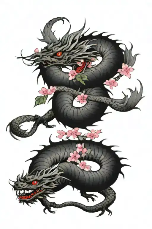Dragon Wrapping Around Sakura Tree