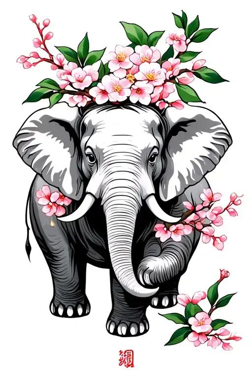 Japanese Temple Elephant Cherry Blossom