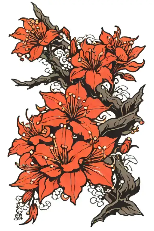 Cherry Blossom Tree And Red Spider Lily Flower