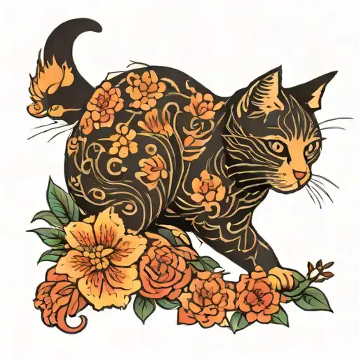 Cat And Flowers