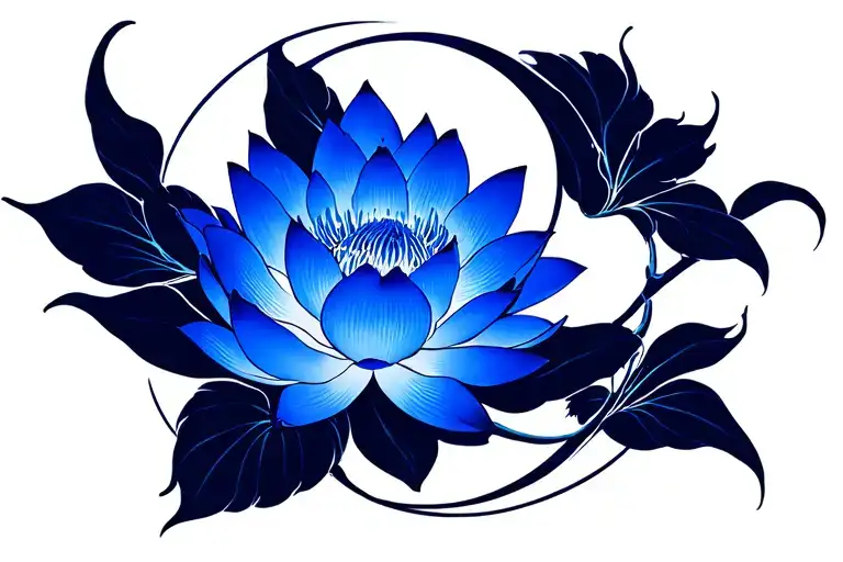Enso Circle With Blue Lotus Flower