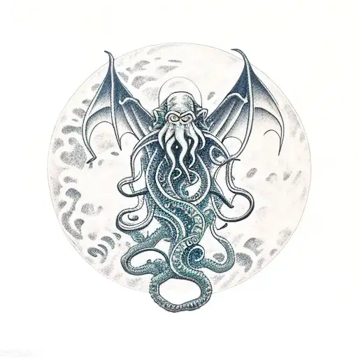 Cthulhu Emerging From The Sea During A Full Moon