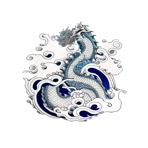 Waves And Japanese Dragon