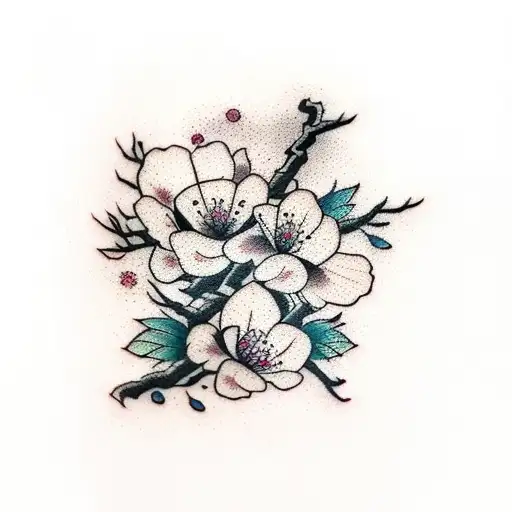 Small Front Arm Tattoo Cherry Blossom On A Brach Black
