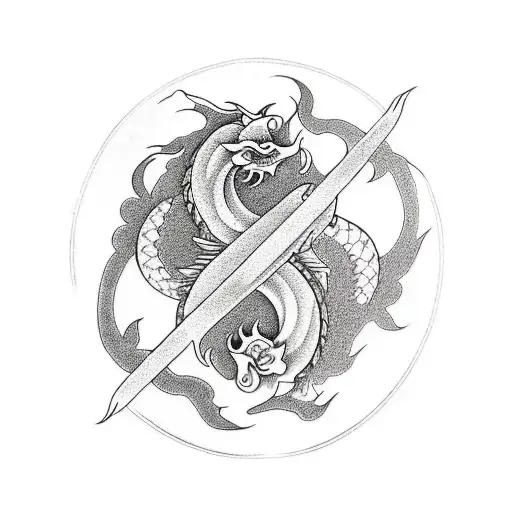 A Dragon And Lotus Flower Intertwined In A Yin And Yang Symbol