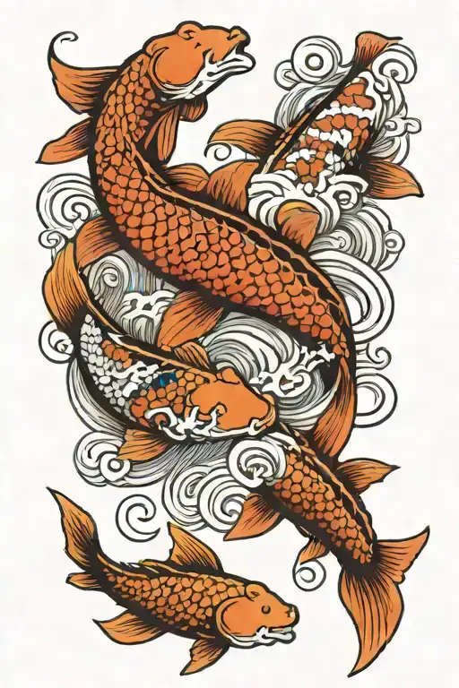 3 Koi Fish Swimming Upstream Amazon River Towards