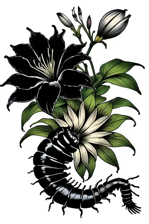 Spider Lily Flowers With A Centipede