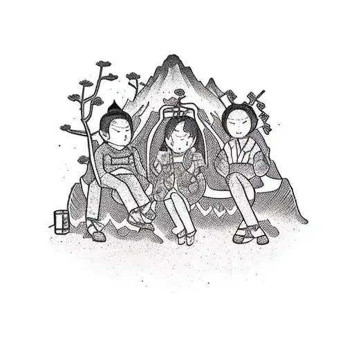 A Realistic Portrait Of Your Wife And Kids Sitting Around A Campfire In The Mountains