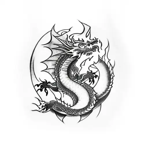 Dragon On The Back With Fire