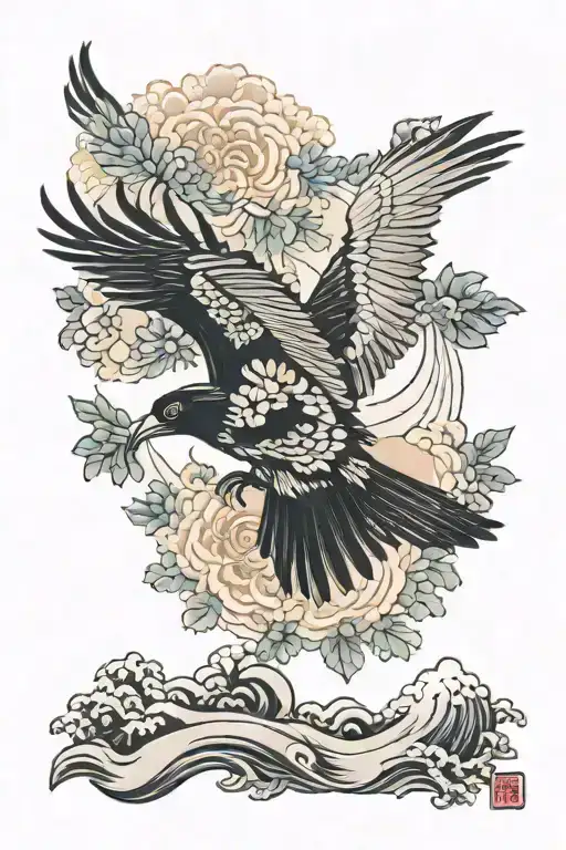 Japanese Crow Flying Down Arm