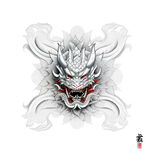 Dragon Hannya Mask Waves Flower