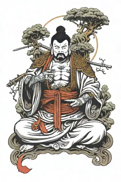 Ghostface Samurai Meditating Buddha Surrounded