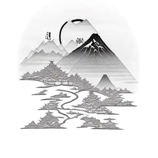 A Serene Mountain Landscape With A Cross Incorporated Into The Scenery