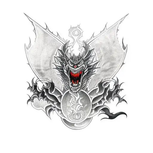 Full Back Piece Of A Black Dragon Getting Slain With A Longsword