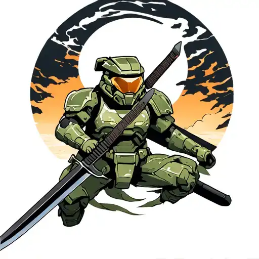 Halo Master Chief Holding A Sword