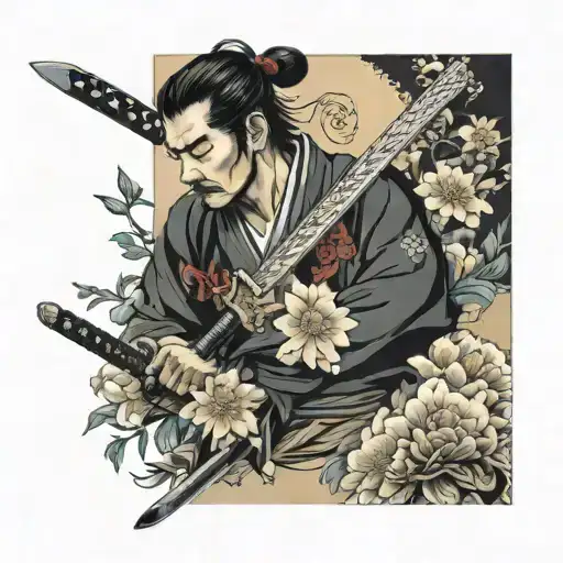 Samurai Sword And Flowers