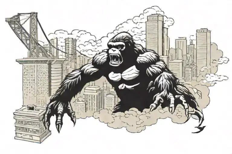 King Kong Vs Godzilla Towering Over Skyscrapers