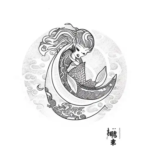 A Mermaid Tail Wrapped Around A Crescent Moon