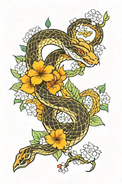 Snake And Flowers
