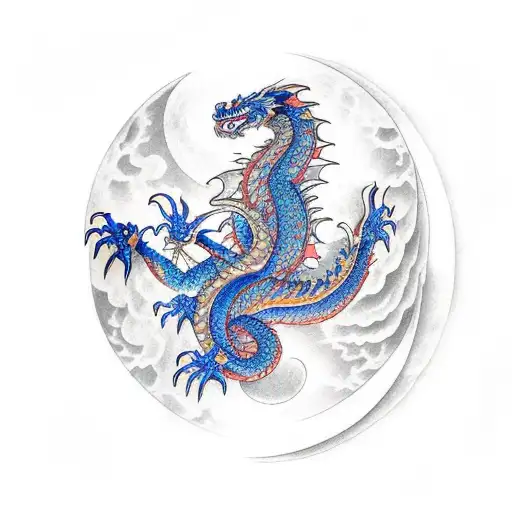 Dragon With A Moon Behind It