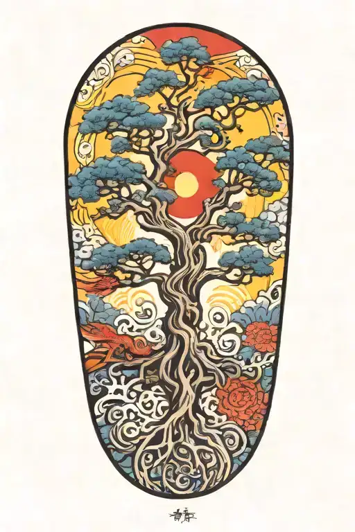 Tree Of Life With Japanese Sun