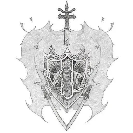 A Key-shaped Sword Piercing Through A Moon-shaped Shield