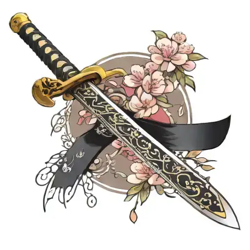 Japan Katana With Sakura Petals