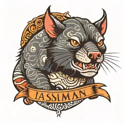 Evil Face Of A Tasmanian Devil With The Inscription Tasman
