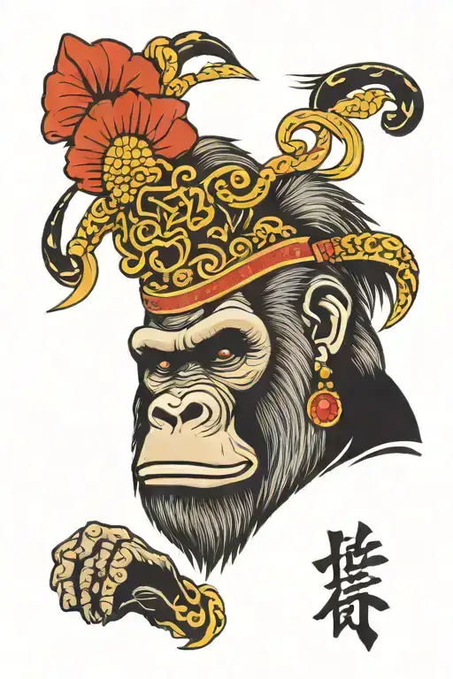 Traditional Gorilla With Headress Pattern Incorporating