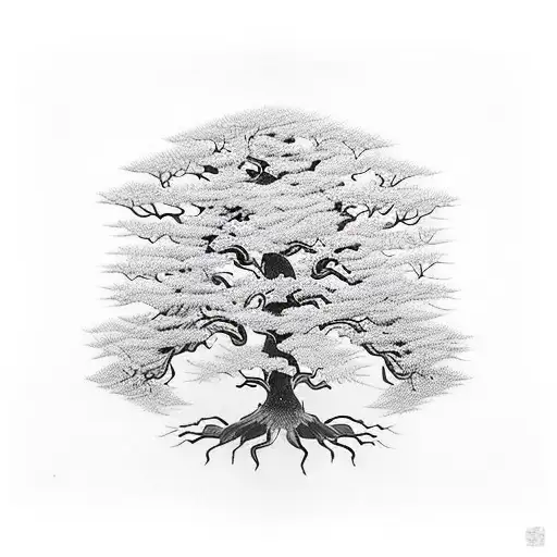 A Mystical Tree With Intricate Branches Intertwined With Books And Pens