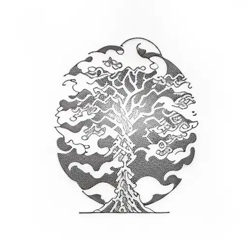 A Blackwork Tattoo Of A Movie Projector Morphing Into A Tree