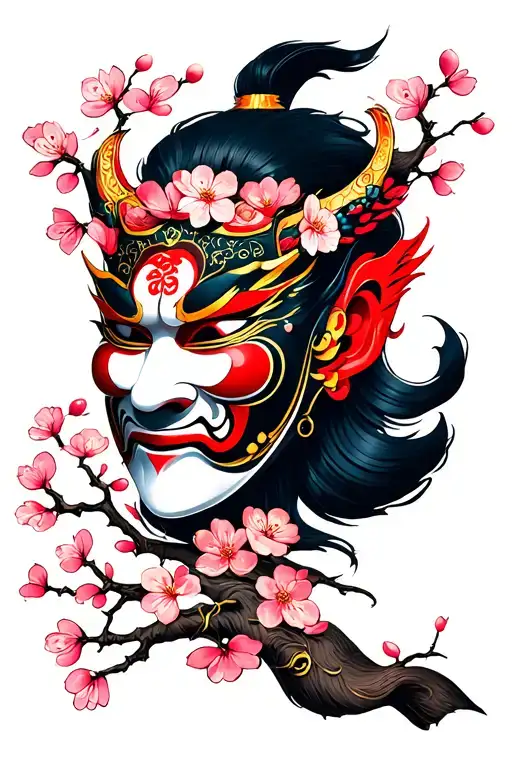 Hannya Mask With Cherry Blossom Tree