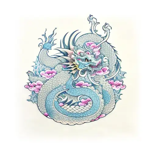 Dragon With Moon And Flowers