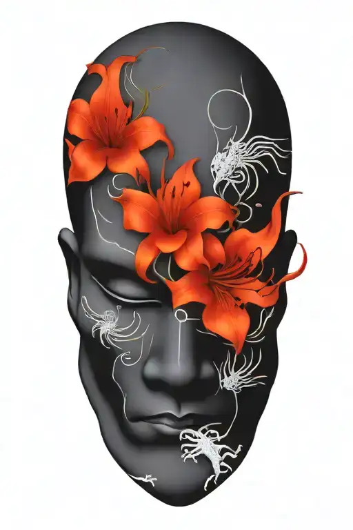 Oni Mask Surrounded By Spider Lillies