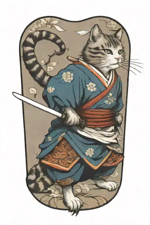 Samurai Cat In Fighting Stance