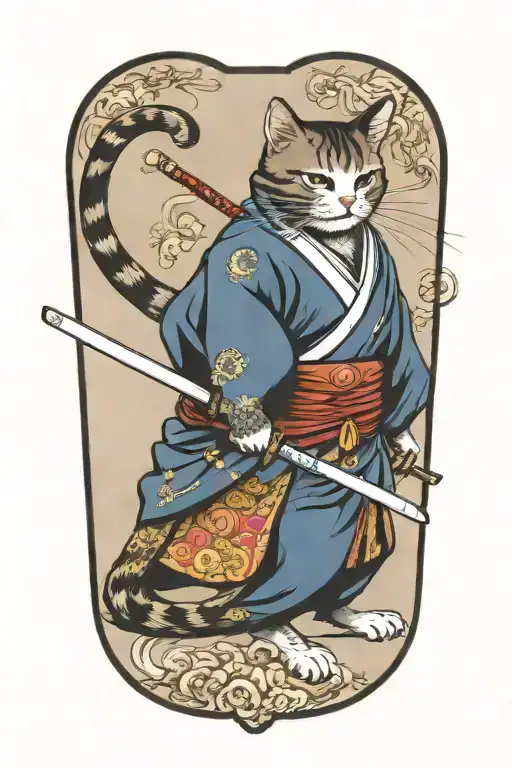 Samurai Cat In Fighting Stance