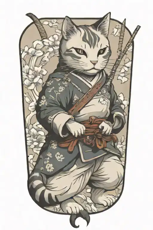 Samurai Cat In Fighting Stance
