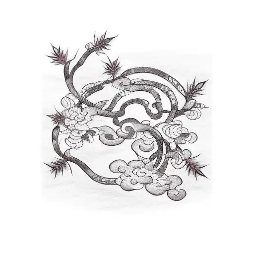 A Guitar And Paintbrush Intertwined With Vines