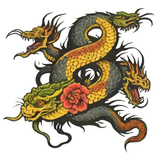 Snake That Changes Into A Snake Skeleton With A Dragon And Carp
