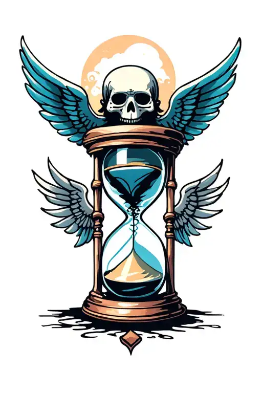 Hourglass With Wings And A Skull On Top