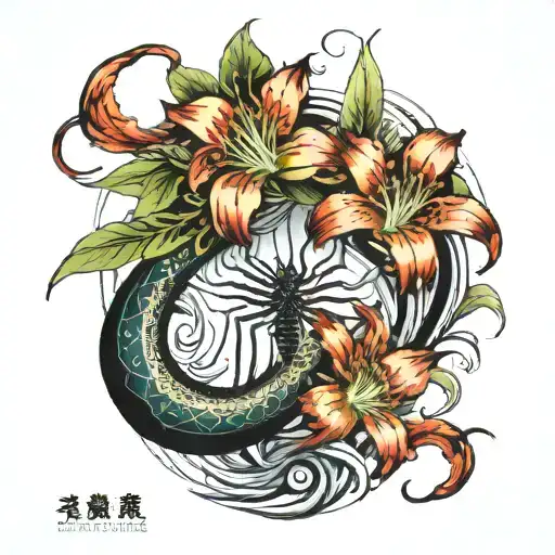 Back Tattoo Full Spider Lily With Pisces Sign