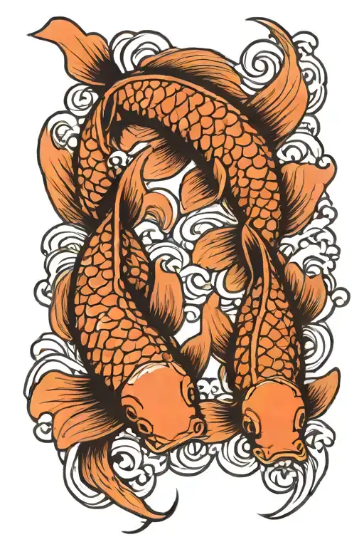 Two Koi Fish With Waves