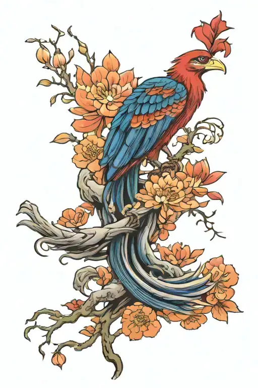 Phoenix With Lotus Flowers An A Bonzai Tree