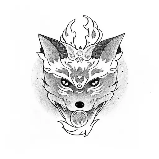 9 Tail Fox With Daruma Wrapped Around Its Tail